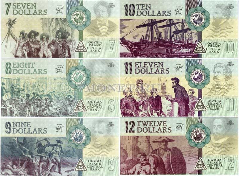 Остров Огигия набор из 6-ти банкнот 2019 год Великие писатели, выпуск II