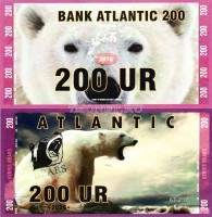 сувенирная банкнота Атлантика 200 ур 2016 год серия МЕДВЕДИ "Белый (полярный) медведь"