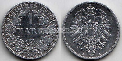 монета Германия 1 марка 1886A год Вильгельм I
