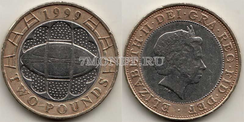 монета Великобритания 2 фунта 1999 год Регби XF