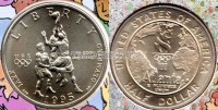 монета США 1/2 доллара 1995 год олимпиада в Атланте - баскетбол, в буклете
