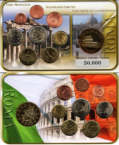 ЕВРО набор из 8-ми монет и жетона Италия в пластиковой упаковке