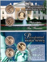 США набор из 3-х монет 1 доллар 2008 год трех монетных дворов Эндрю Джексон — 7-й президент США
