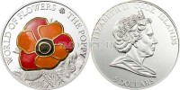 монета Острова Кука 5 долларов 2009 год Серия: мир цветов - мак PROOF