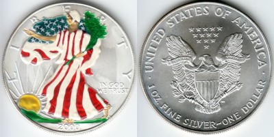 монета США 1 доллар 2000 год эмаль Шагающая Свобода