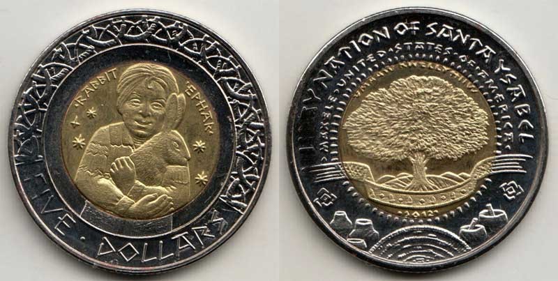 Монетовидный жетон США 5 долларов 2012 год серия "Индейская Резервация Санта-Исабель"