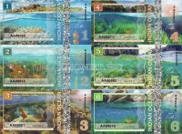 Индийский океан набор из 6-ти банкнот 1-6 долларов 2017 год Морские жители