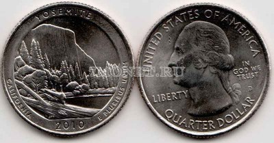 США 25 центов 2010 год Калифорния национальный парк Йосемити, 3-й