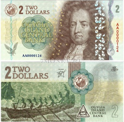бона Остров Огигия 2 доллара 2019 год Даниэль Дефо