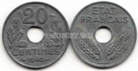 монета Франция 20 сантимов 1942 год для правительства Виши