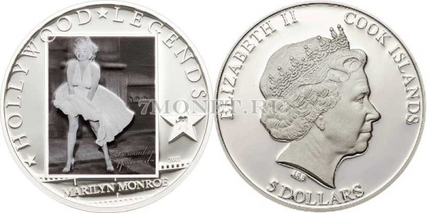 монета Острова Кука 5 долларов 2011 год серия "Легенды Голливуда" - Мерлин Монро, PROOF