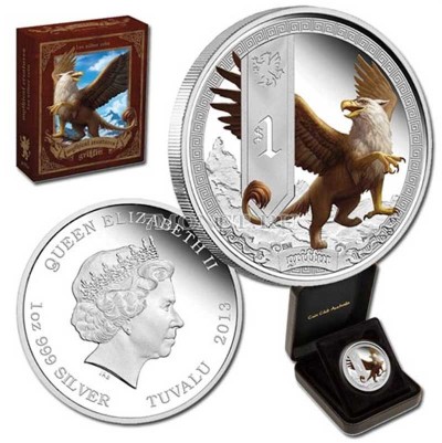 монета Тувалу 1 доллар 2013 год Серия "Мифические существа" - Грифон