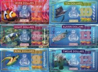 Индийский океан набор из 6-ти банкнот 7-12 долларов 2017 год Морские жители