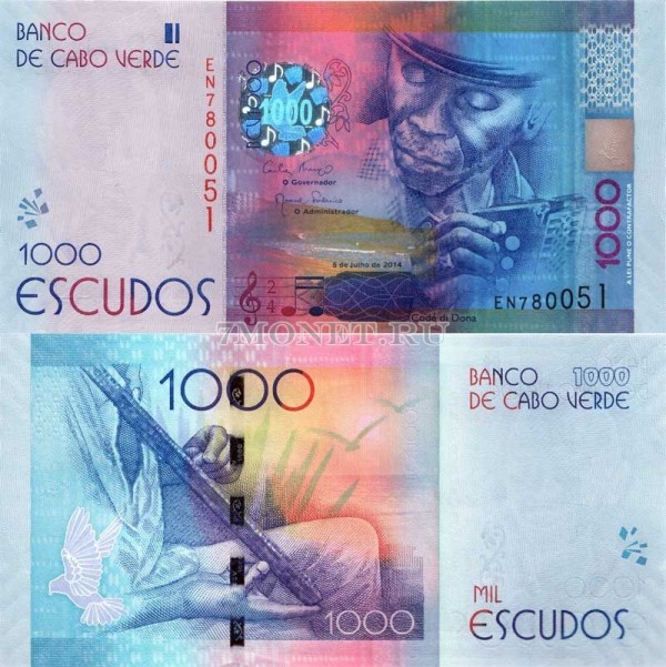 бона Кабо Верде 1000 эскудо 2014 год музыкант Код ди Дона