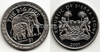 монета Cьерра-Леоне 1 доллар 2001 год слон