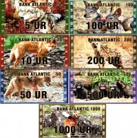 набор из 7-ми сувенирных банкнот Атлантика 5-1000 ур 2016 год серия ВОЛКИ