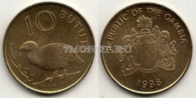 монета Гамбия 10 бутут 1998 год Двушпоровый турач