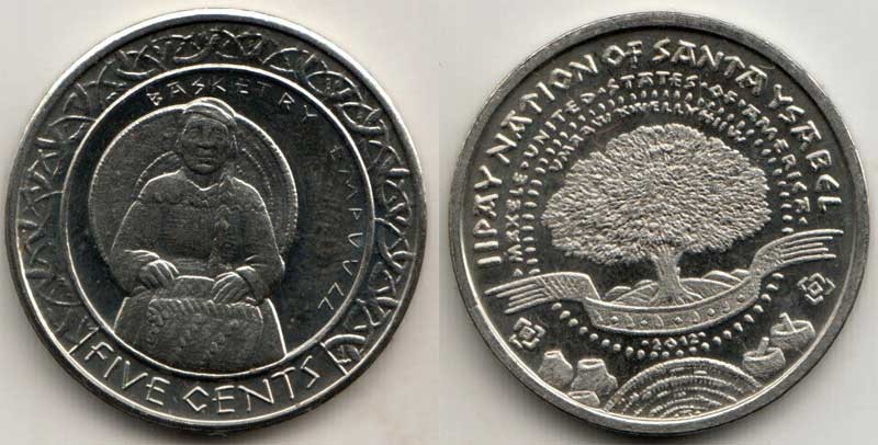 Монетовидный жетон США 5 центов 2012 год серия "Индейская Резервация Санта-Исабель"