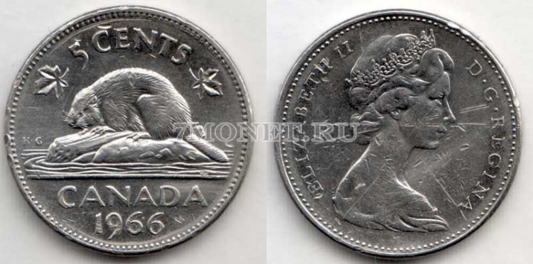 монета Канада 5 центов 1966 год