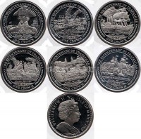 Остров Мэн набор из 6-ти монет 1 крона 2005 год серия «200 лет Трафальгарской битве»