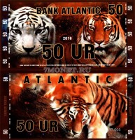 сувенирная банкнота Атлантика 50 ур 2016 год  серия ТИГРЫ "Бенгальский тигр"