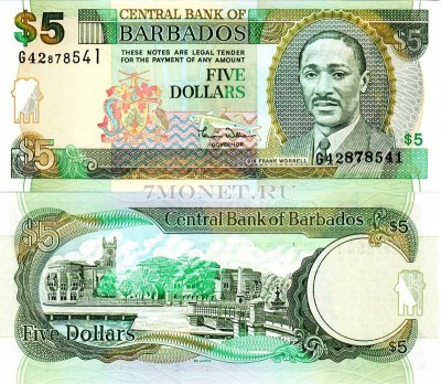 бона Барбадос 5 долларов 2007 год