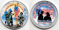 монета США 1 доллар 2001 год, Шагающая Свобода, 11 сентября - памяти героев, эмаль