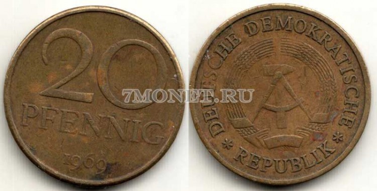 монета Германия 20 пфеннигов 1969 год