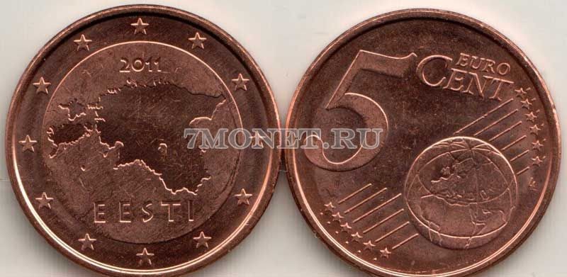 монета Эстония 5 евроцентов 2011 год