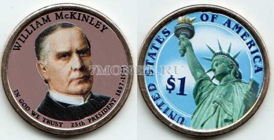 США 1 доллар 2013 год Уильям Мак-Кинли 25-й президент США эмаль