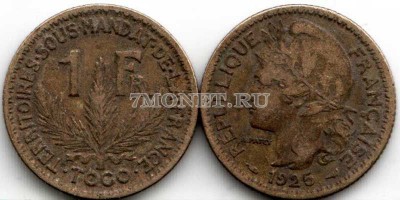 монета Того 1 франк 1925 год