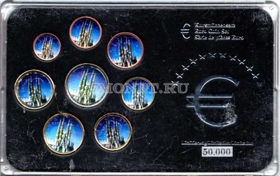 ЕВРО набор из 8-ми монет и жетона Испания в пластиковой упаковке, цветной