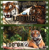 сувенирная банкнота Атлантика 100 ур 2016 год серия ТИГРЫ "Малайский тигр"