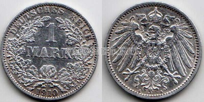 монета Германия 1 марка 1910A год Вильгельм I