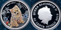 монета Тувалу 50 центов 2013 год Серия "Детеныши леса" - волчонок, в буклете