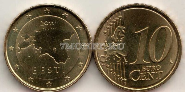 монета Эстония 10 евроцентов 2011 год