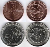 Набор из 2-х монет Аргентина 1 и 5 песо 2017 год - деревья Аргентины 