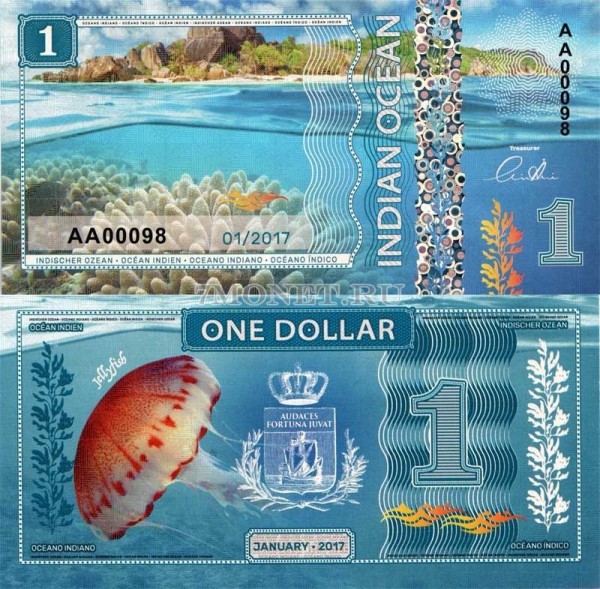 бона Индийский океан 1 доллар 2017 год Медуза