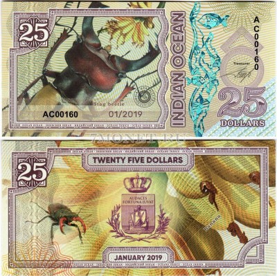 бона Индийский океан 25 долларов 2019 год  Stag beetle