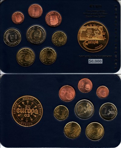 ЕВРО набор из 8-ми монет и жетона Испания 
