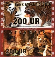 сувенирная банкнота Атлантика 200 ур 2016 год серия ТИГРЫ "Индонезийский тигр"