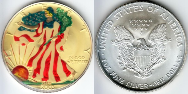 монета США 1 доллар 2003 год желтая эмаль Шагающая Свобода