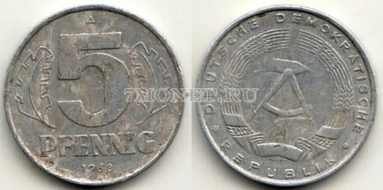 монета Германия 5 пфеннигов 1968 год