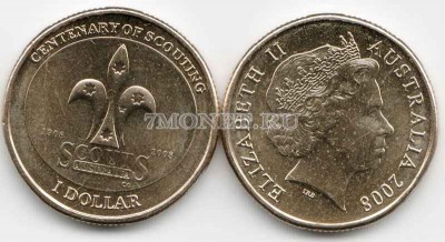 монета Австралия 1 доллар 2008 год