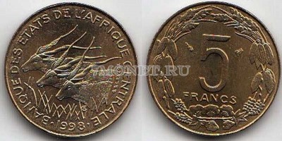 монета Центральная Африка 5 франков 1998 год