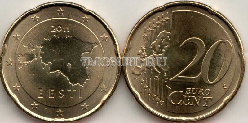 монета Эстония 20 евроцентов 2011 год