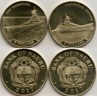Науру набор из 2-х монет 5 долларов 2017 год - Линкор Миссури и Крейсер Адмирал Хиппер