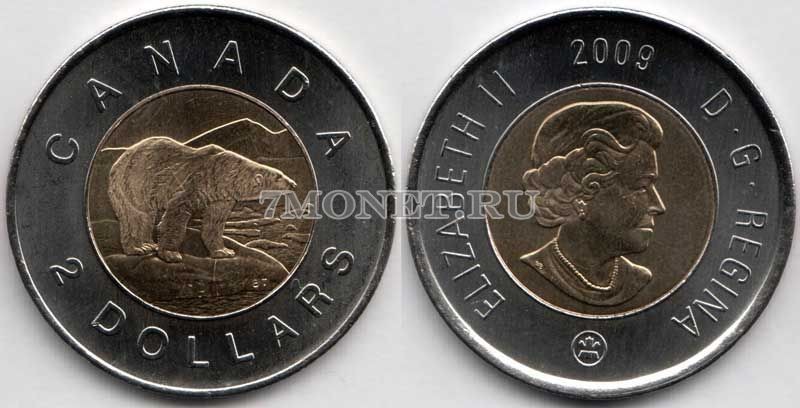 монета Канада 2 доллара 2009 год белый медведь