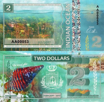 бона Индийский океан 2 доллара 2017 год Ракушка