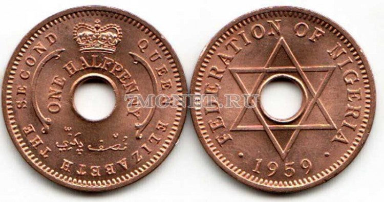 монета Нигерия 1/2 пенни 1959 год